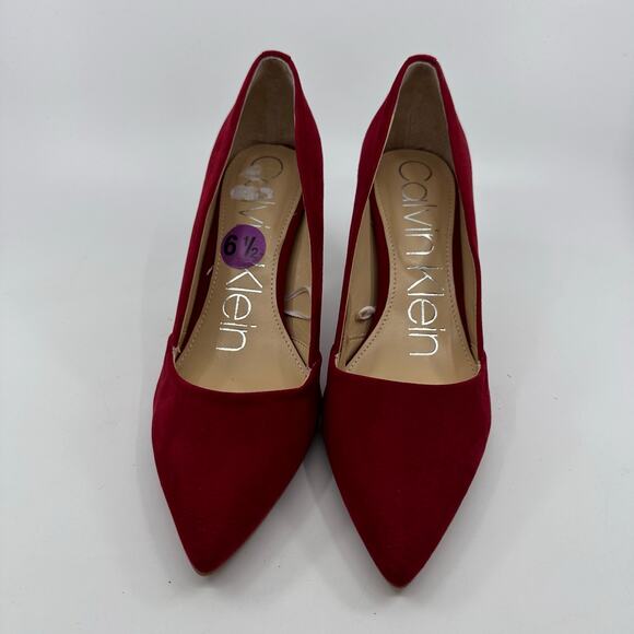 Calvin Klein Galena Pointed-Toe Heels Pumps Red Velour Womens Size 6.5M EU 36 - Picture 7 of 9